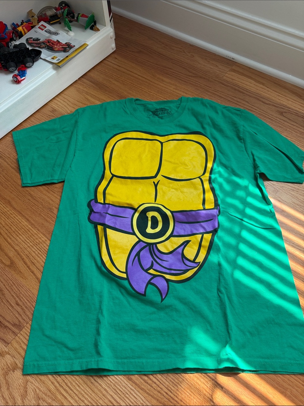 Adult Green Ninja Turtle Costume Tee with Purple Belt Design